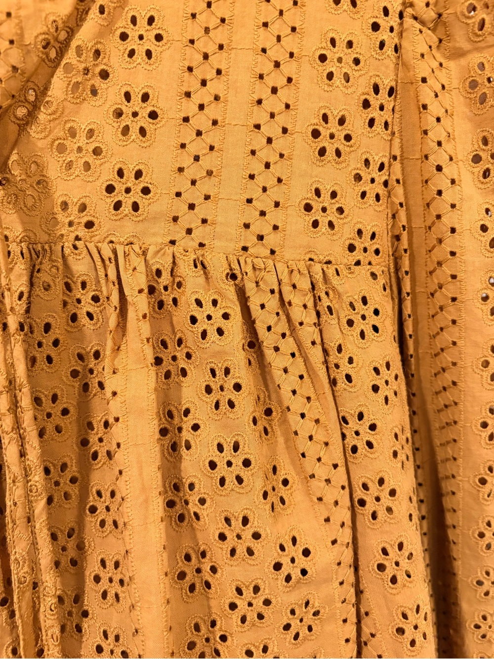 Madewell 100% Cotton Eyelet Peasant Blouse | Golden Ochre | Small - Picture 5 of 6